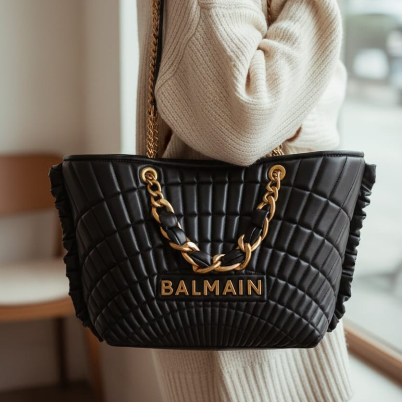 Inspired Quilted Black Tote – Luxury Chain Shoulder Bag