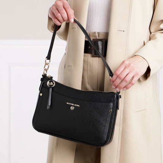 Michael Kors Jet Set Black Pebbled Leather Shoulder Bag