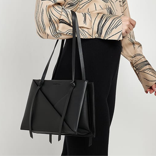 Designer Inspired Geometric Black Tote